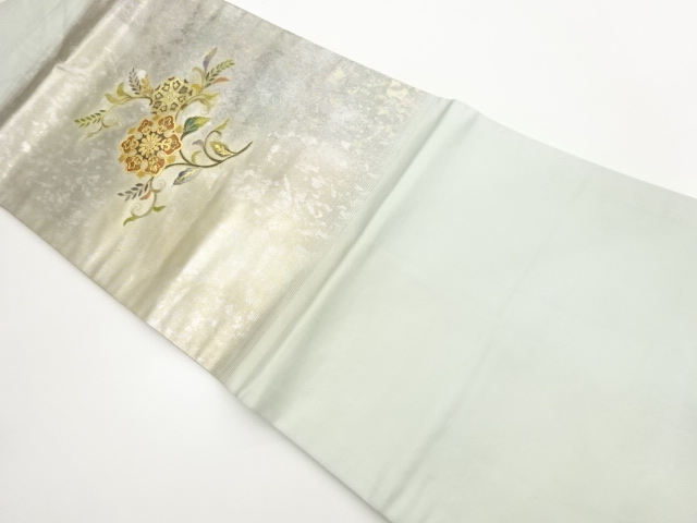 Nagoya obi with floral arabesque pattern in mother-of-pearl inlay gold